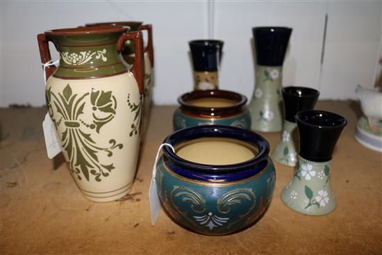 Pair of Lovatts Langley two-handled vases & six other Lovatts Langley items